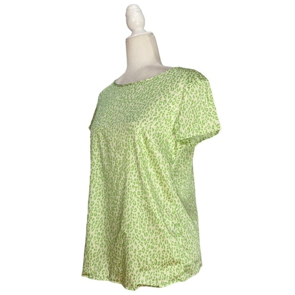 Rocco Ragni Animal Print Crew Neck Short Sleeve Silky Top Made in Italy in Lime - Picture 3 of 11